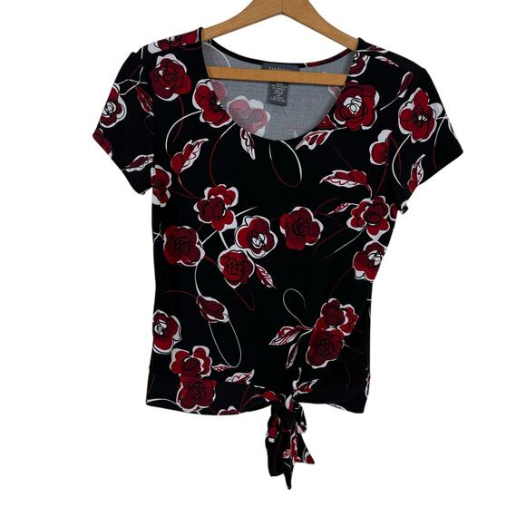 Van Heusen Womens Floral Top Size XS w/Front Tie Office Business Job Interview - Picture 1 of 7